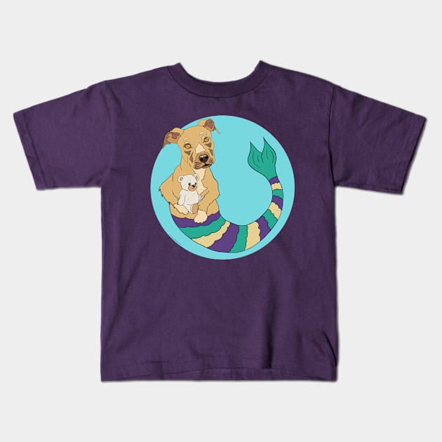 Pookie the Pit Bull Mermutt Kids T-Shirt by abrushwithhumor